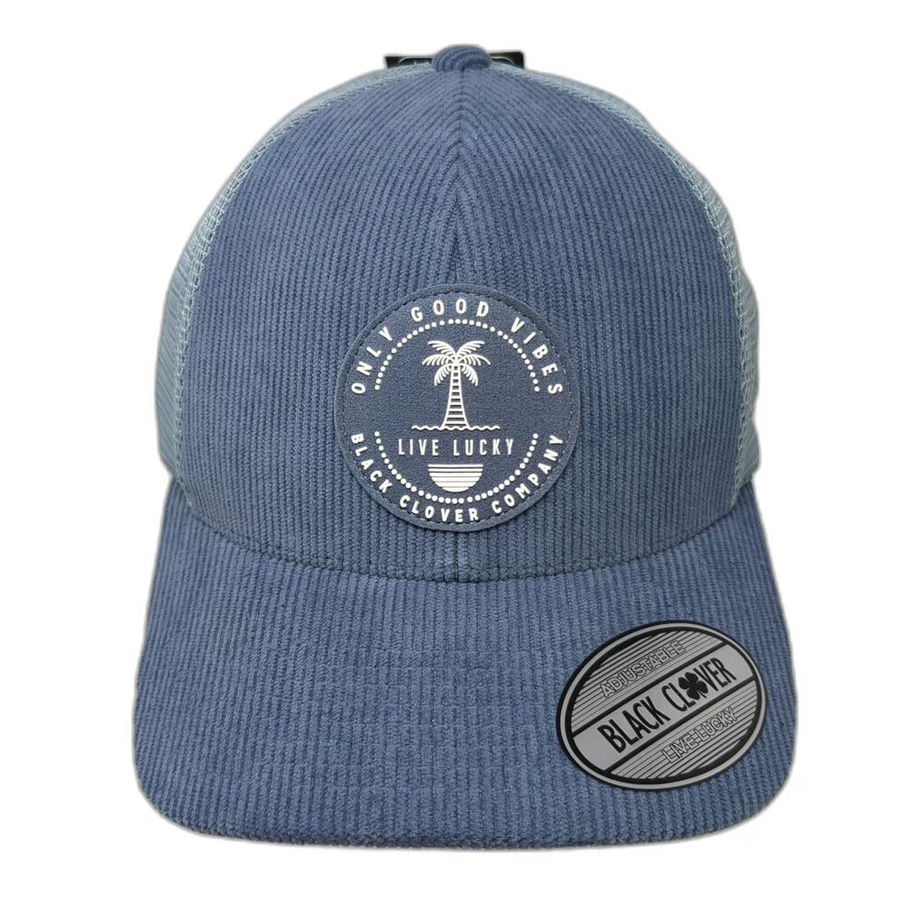 Black Clover Trucker Hat Blue OS Corduroy Palm Tree Snapback Live Lucky W/Tags